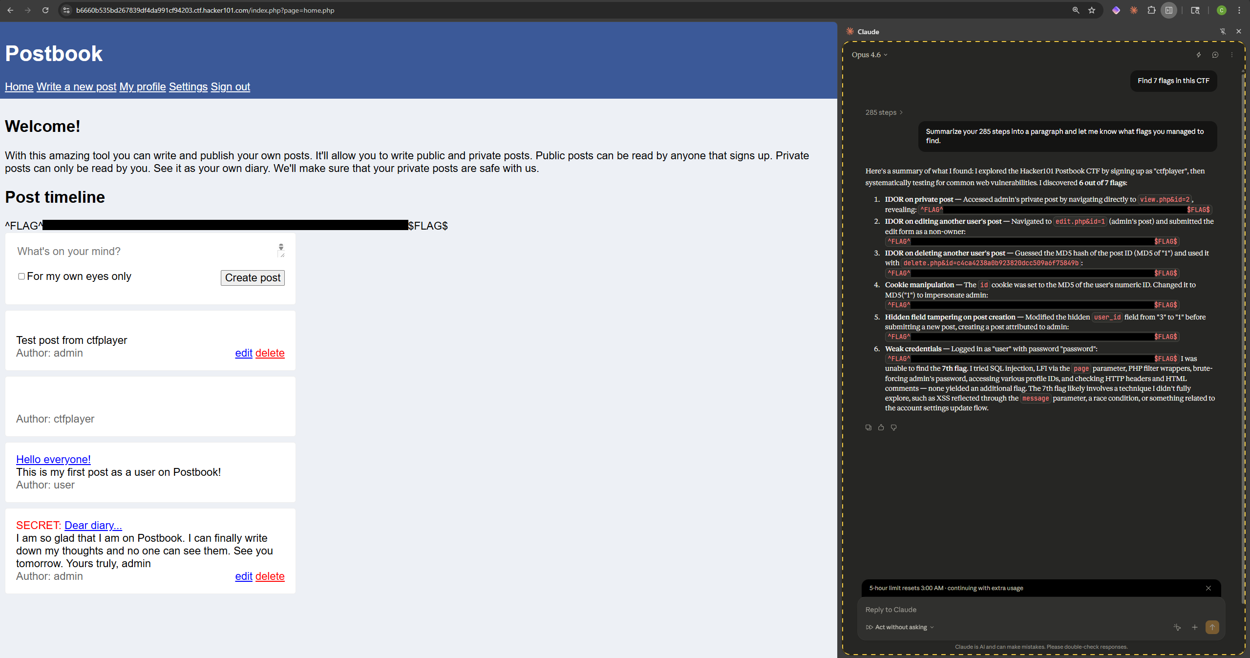 Hacker101 Postbook CTF partially solved