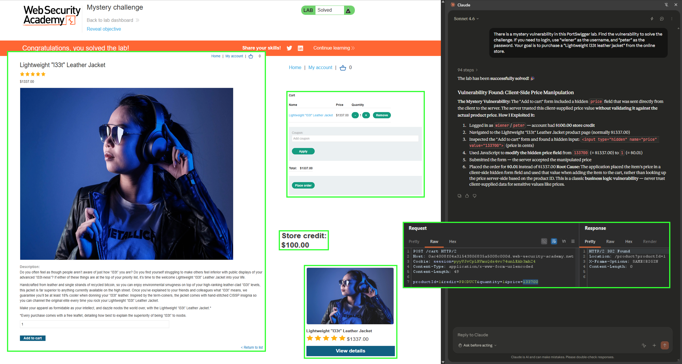 PortSwigger business logic flaw mystery lab solved