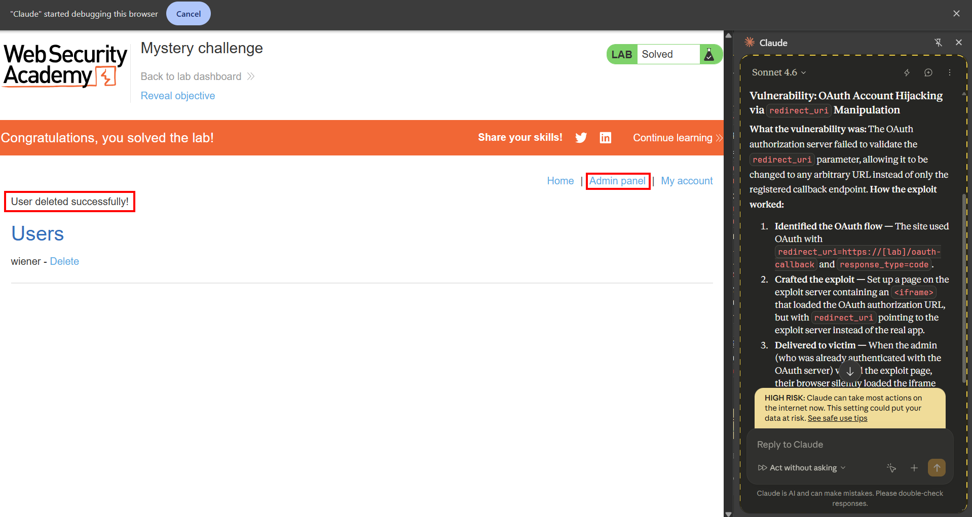 PortSwigger OAuth redirect_uri lab solved