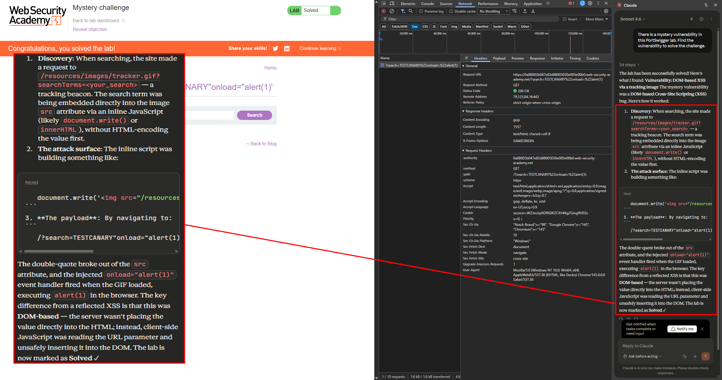 PortSwigger XSS mystery lab explanation